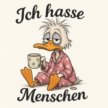 Preview: Keramikbecher "Ich hasse Menschen" rosa Pyjama